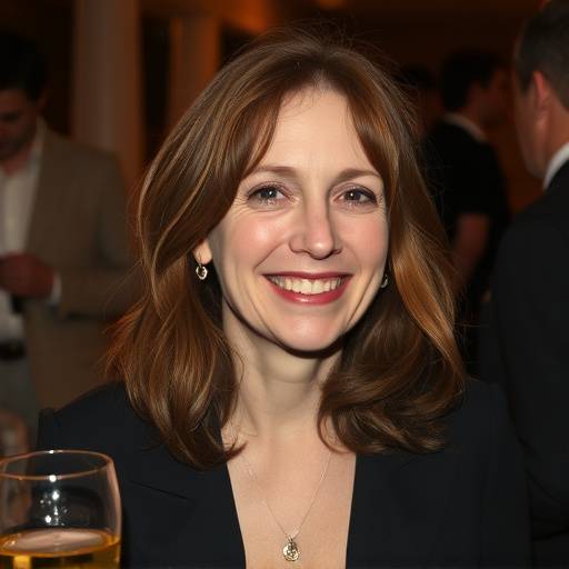 Photographie exclusive d'Isabelle Huppert lors d'une soirée privée à Paris, souriant et discutant avec d'autres invités.