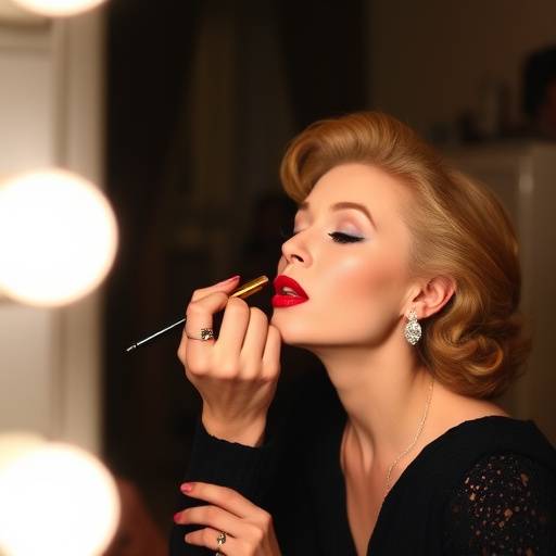 Sophie Dubois, la maquilleuse personnelle de Catherine Deneuve, appliquant délicatement du rouge à lèvres sur l'actrice dans une loge.